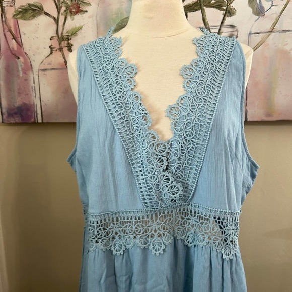 Rue 21 dress size 3X v-neck crochet trim babydoll baby blue - Picture 4 of 7